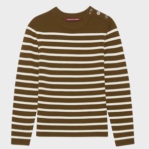 Comptour Des Cotonniers Maddy Wool Olive Green Striped Sweater Womens Sz Medium